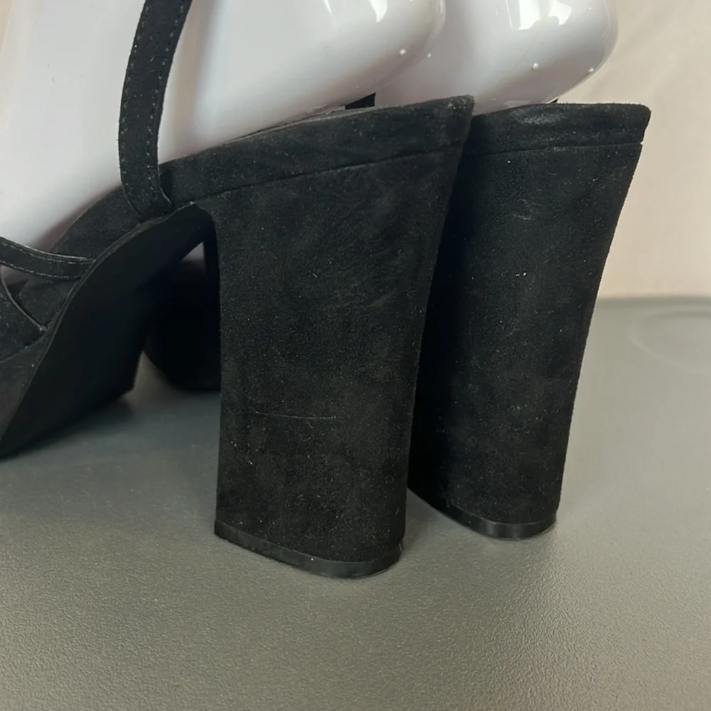 Mango Black Strappy Platform Heels Size 39 (US 8.5) Ankle Cuff Peep Toe - Picture 8 of 14